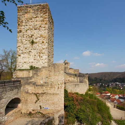 Altmuehltal West 009 Burg Pappenheim - Die Burg (11. Jhrd) liegt eindrucksvoll auf einer Anhöhe über einer Altmühlschleife.
