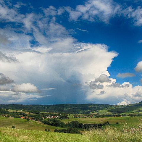 Panorama 2x1 009 Wolkenformation, Lange Rhoen, Biosphaerenreservat, Rhoen, Bayern, Deutschland, Germany