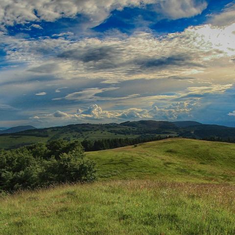 Panorama 3x1 002 Wolkenformation, Lange Rhoen, Biosphaerenreservat, Rhoen, Bayern, Deutschland, Germany