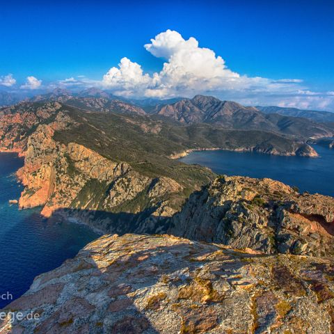 atemberaubende Ausblicke Capu Rossu, Capo Rosso, Golf von Porto, Corsica, Corse, Korsika, Frankreich, France